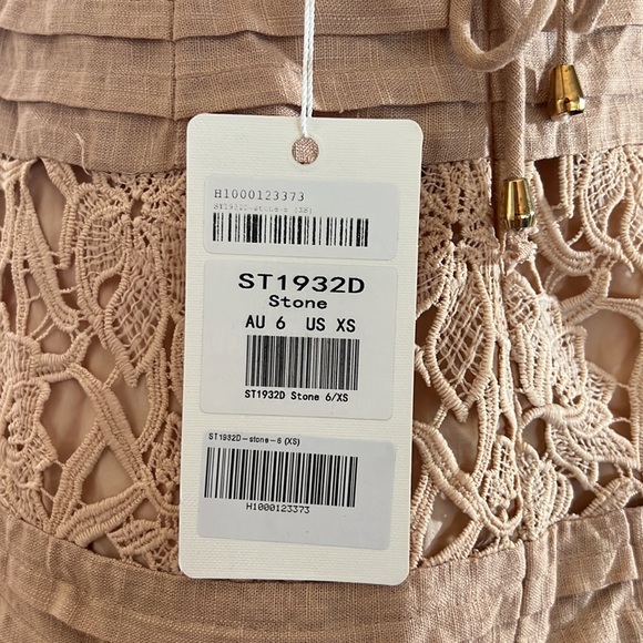 Stone color with lace trimming crisscross back dress - Picture 2 of 6